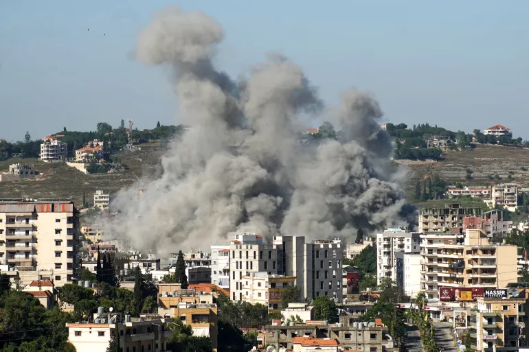 Smoke rises from the site of a string of Israeli airstrikes that targeted the southern Lebanese city of Nabatieh on June 20, 2026.