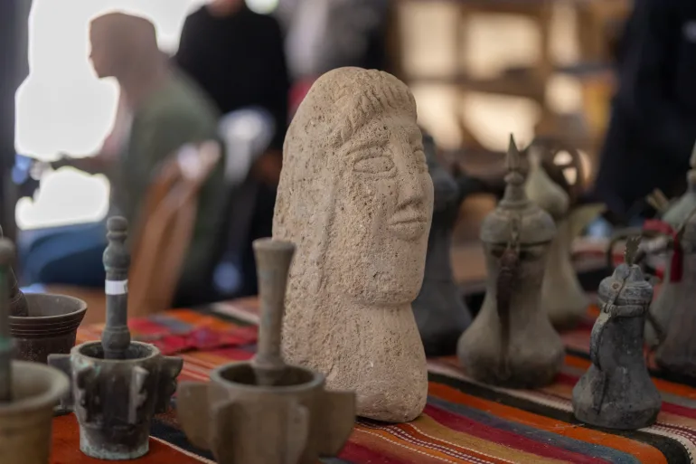 “Guardians of Heritage” work to protect Palestinian cultural heritage in the midst of war- - KHAN YUNIS, GAZA, PALESTINE - JUNE 22: A view of historical figure as the “Guardians of Heritage” team continues its work of collecting, documenting, and preserving historical and cultural artifacts belonging to Palestine for future generations, despite ongoing Israeli attacks in Khan Yunis, Gaza, Palestine, on June 22, 2026.
