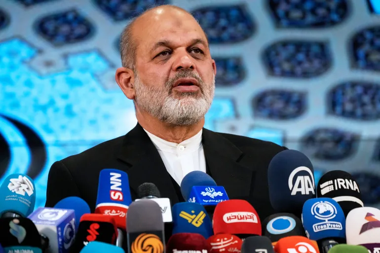 FILE - Iran's Interior Minister Ahmad Vahidi briefs the media on elections in Tehran, Iran, March 4, 2024. (AP Photo/Vahid Salemi, File)