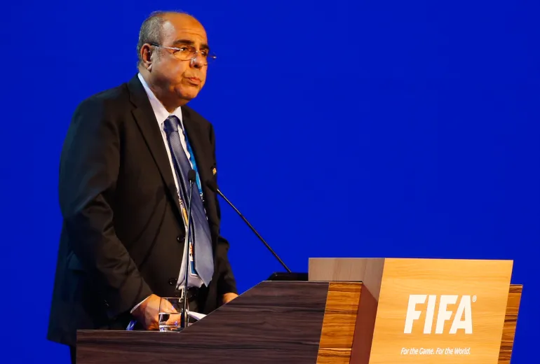 SAO PAULO, BRAZIL - JUNE 11: Chairman of the FIFA Mohamed Raouraoua of Algeria speaks to the audience during the 64th FIFA Congress at the Expocenter Transamerica on June 11, 2014 in Sao Paulo, Brazil. (Photo by Alexandre Schneider/Getty Images)