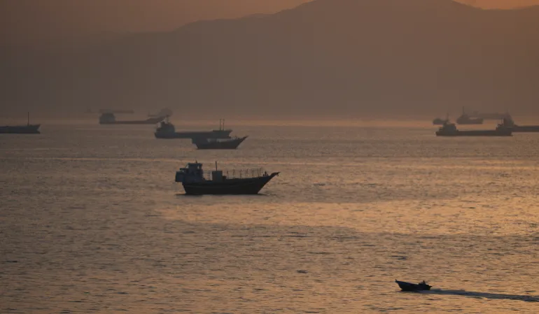 Vessels anchored at the Strait of Hormuz, as seen from Musandam, Oman, May 30, 2026. REUTERS/Stringer TPX IMAGES OF THE DAY