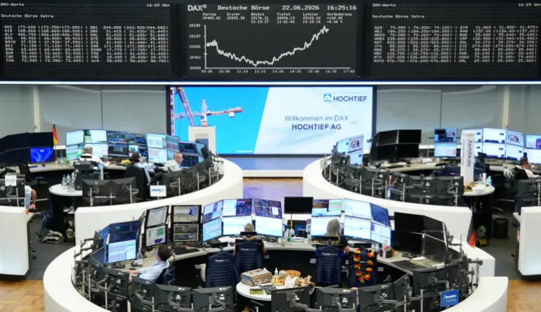 The German share price index DAX graph is pictured at the stock exchange in Frankfurt, Germany, June 22, 2026. REUTERS/staff