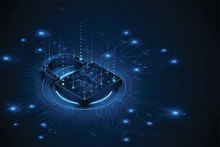 Lock icon. Cyber security and data protection concepts and privacy. Innovative concept of advanced safety technology